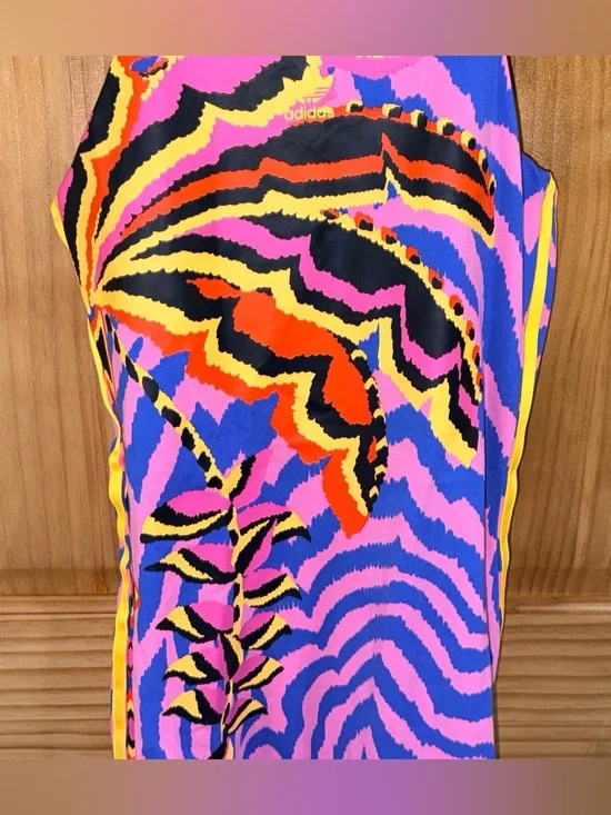 NWT Adidas x Farm Rio Pink & Blue Zebra-Stripe Mini Tank Dress-M - Picture 8 of 13